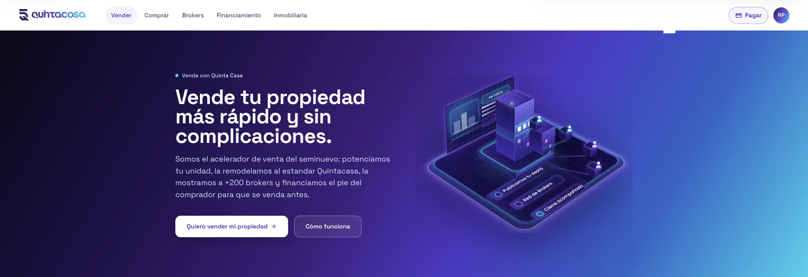 Portada de quintacasa.com: Vende tu propiedad más rápido y sin complicaciones.