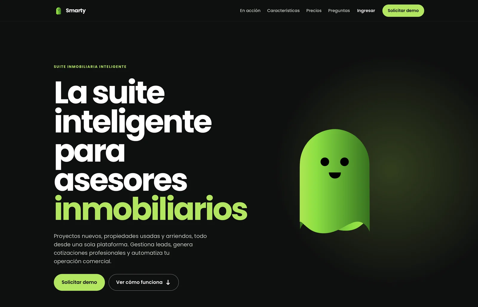 Portada de smarty.cl: la suite inteligente para asesores inmobiliarios.